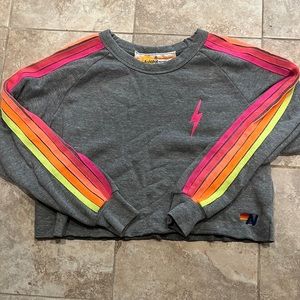 Aviator Nation cropped sweatshirt with rainbow stripes